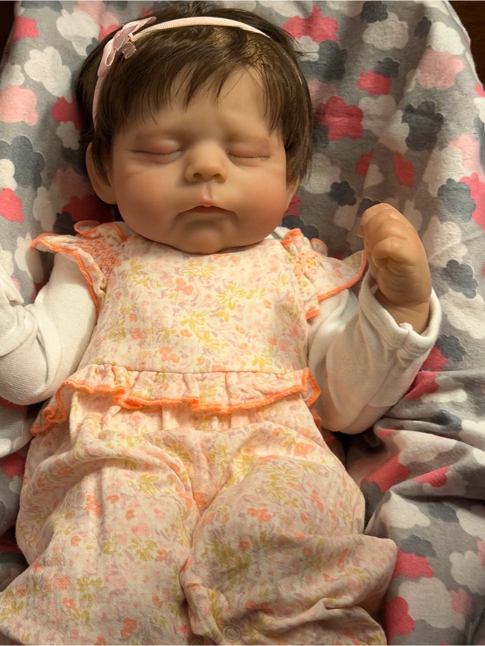 Reborn Girk Realistic Baby Doll in Pink Floral Romper